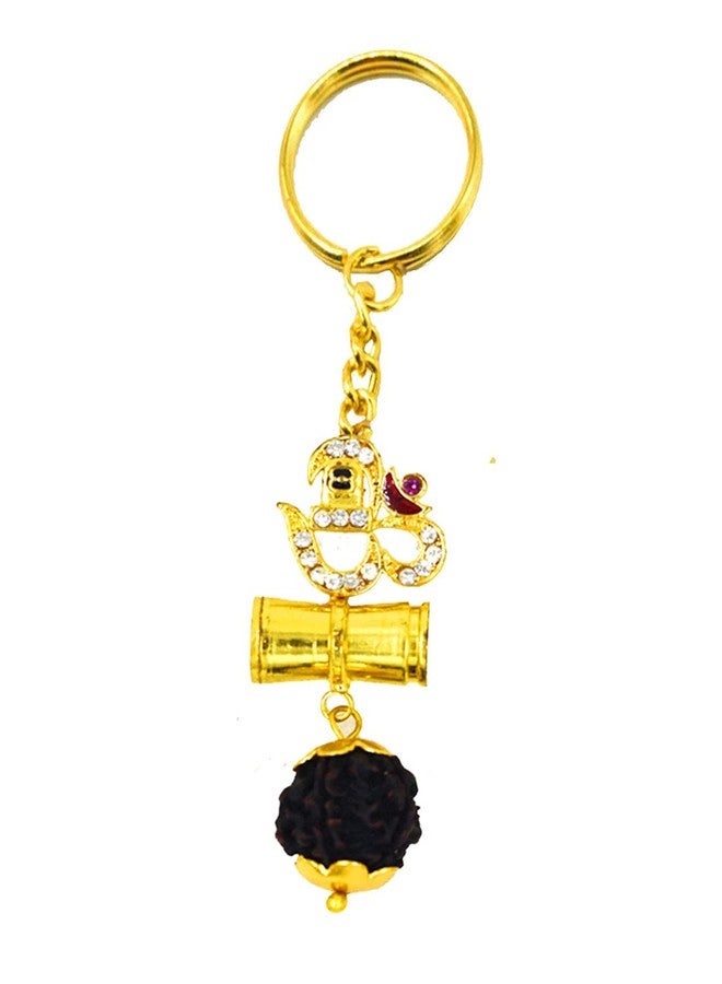 AFH Diamod Studded Om Shiva Ligam Rudrkasha Religious Brass Decorative Key Chain for Men and Women - Image 1
